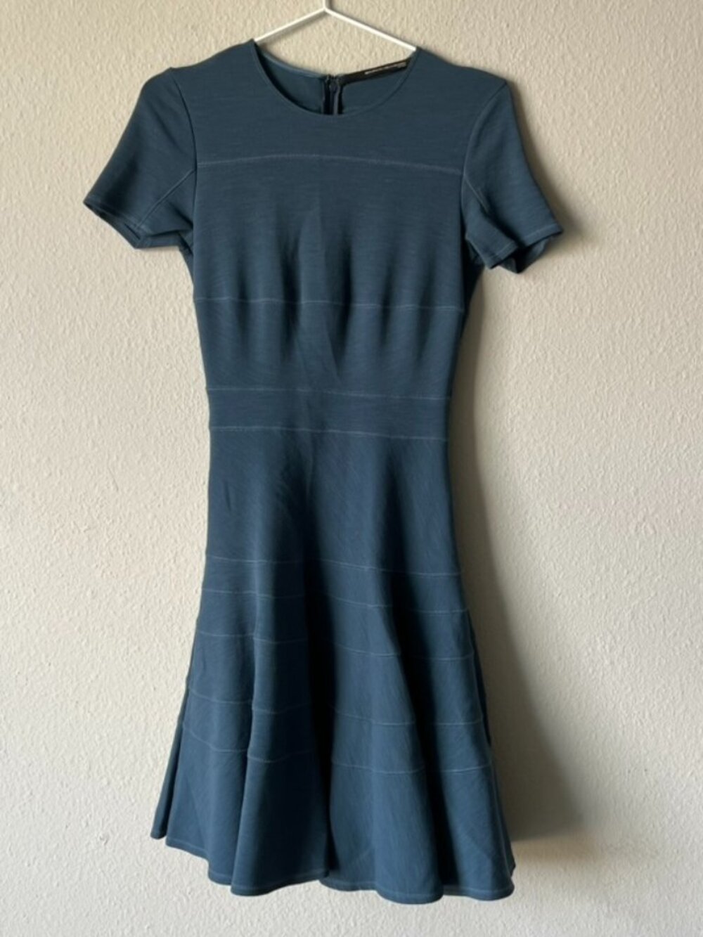 MAURIZIO PECORARO Milano Slate Blue Textured Knit Fit & Flare Mini Dress Size S